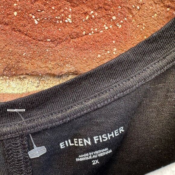 Eileen Fisher $118 Organic Linen Jersey V-Neck Boxy Tee black 2X NEW - Picture 7 of 11